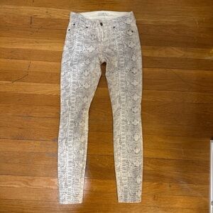 7 For All Mankind Cream Snake Print Skinny Jeans